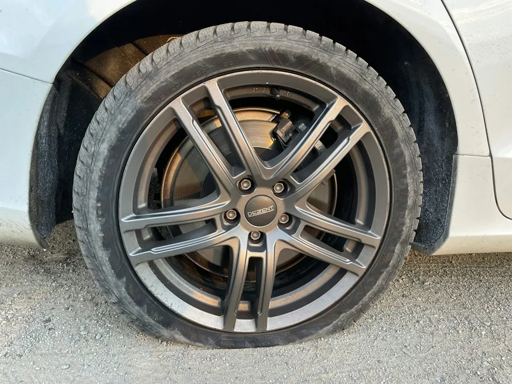 a flat tyre on a car