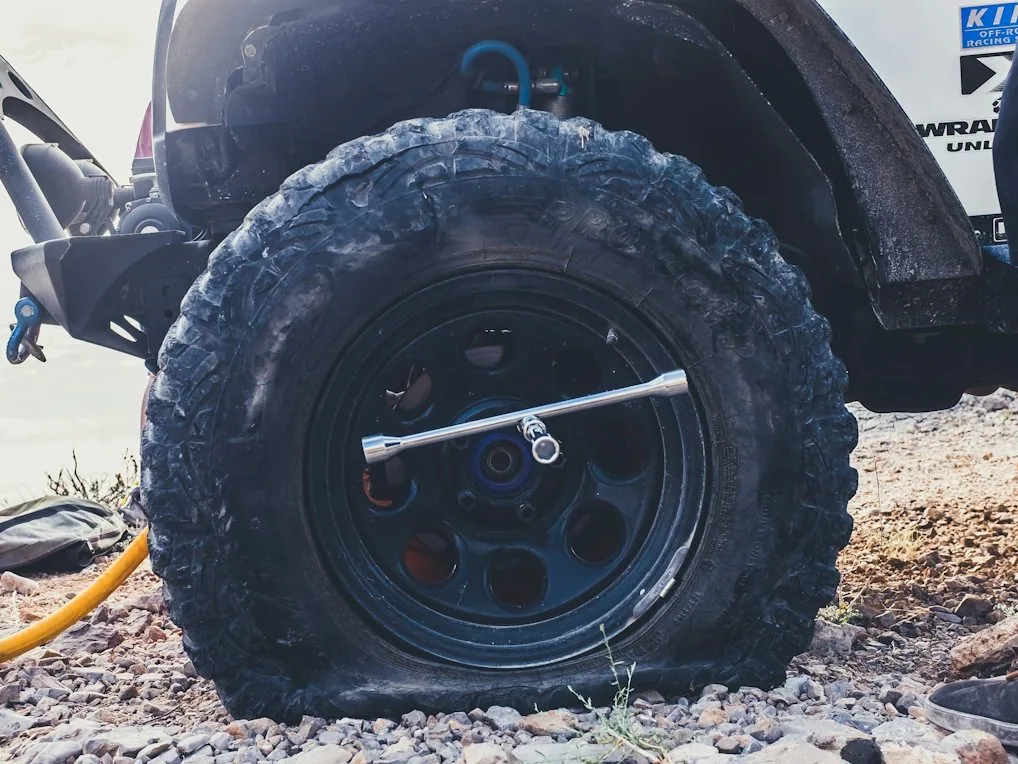 a flat tyre, close